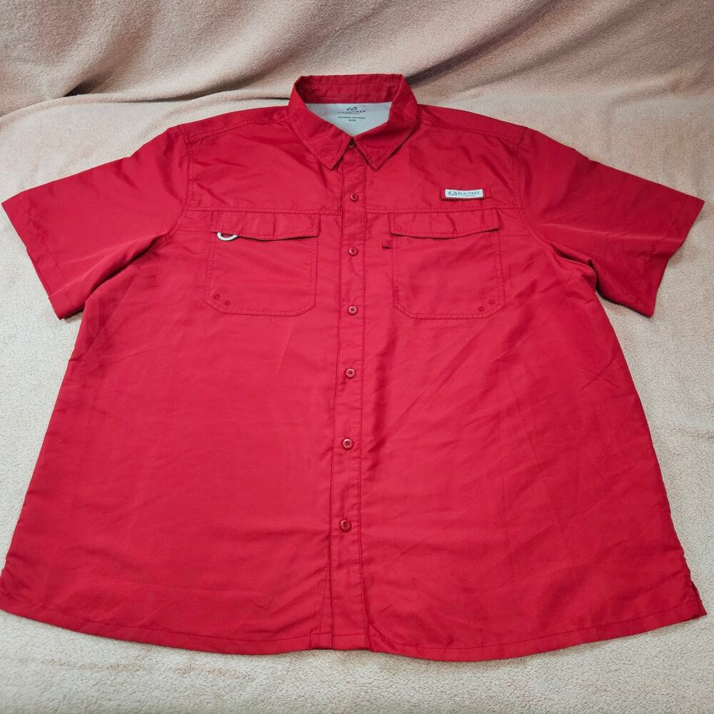 Realtree Fishing Men's Short Sleeve Performance Button-Down Shirt, Brick Red 2XL